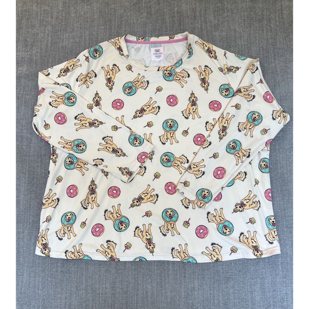 Chelsea Peers Dog Donut Cupcake Pajama Top Women's Size 22 Long Sleeve